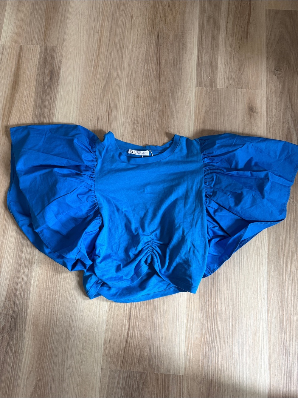 Zara Bright Blue Dramatic Puff Sleeve Tee